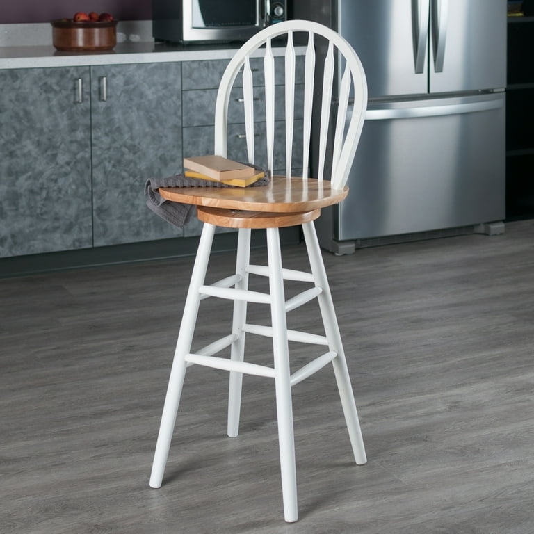 Winsome Wood Wagner 30 Arrow Back Windsor Swivel Bar Stool White and Natural