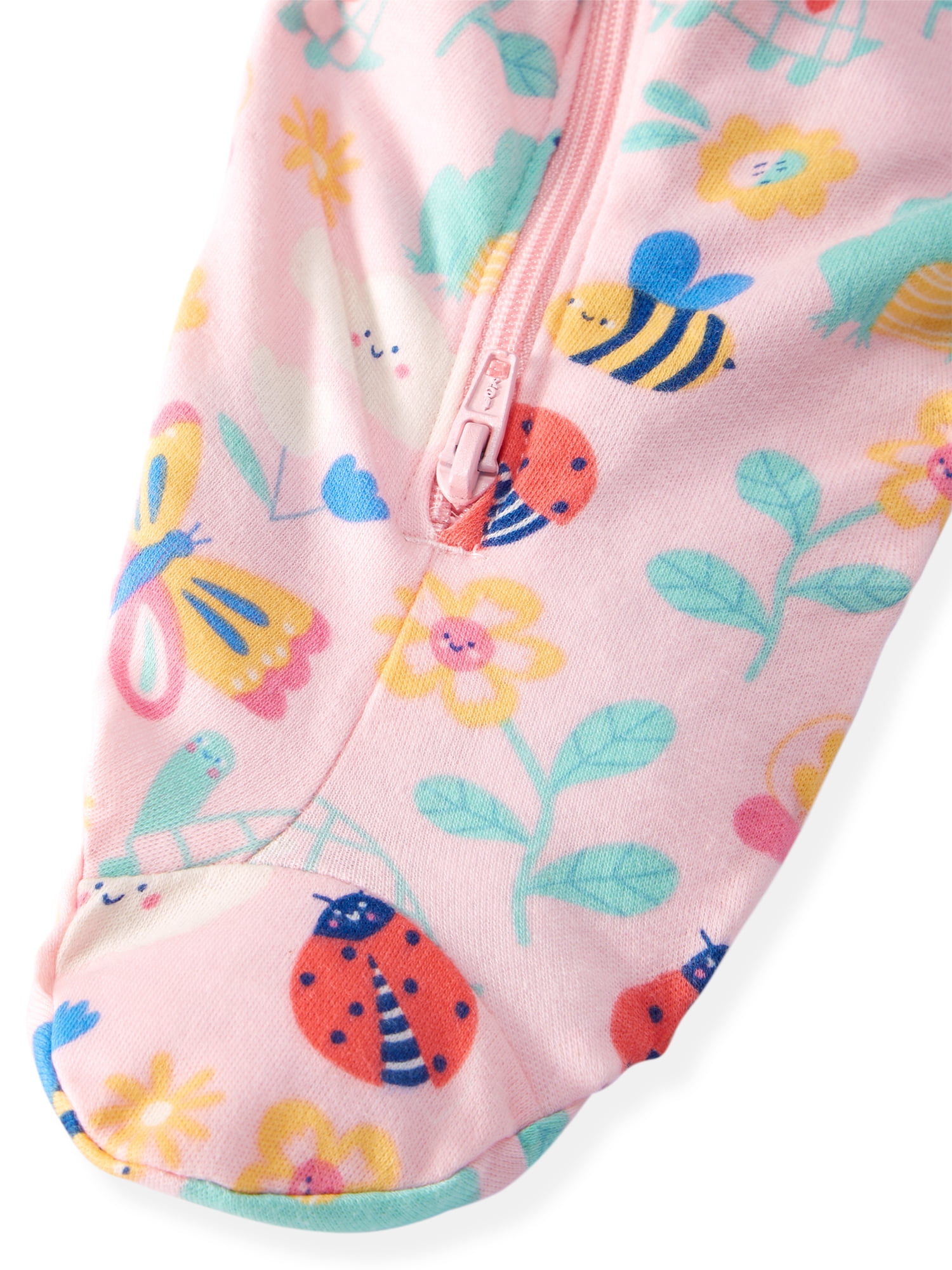 Garanimals Baby Girl Cotton Footed Sleep & Play Pajamas, Graphic Prints, 2-Pack, Sizes Newborn - 9M