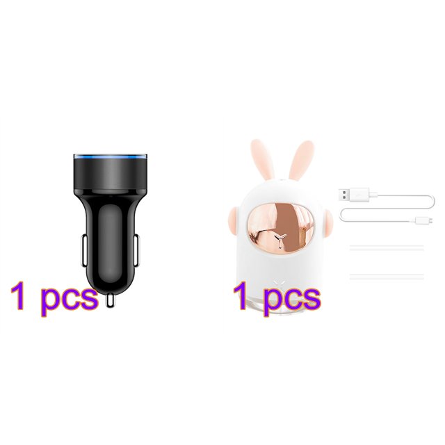 Car Charger 5V 3.1A Quick Charge Dual USB Port LED Display Voltmeter Phone Charging Adapter, Black Air Humidifier 2W USB 300ml Humidifier Cartoon Portable Light Diffuser for Home Office, White