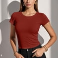thumbnail image 2 of Ticikt Women's Short Sleeve T Shirts Crew Neck Slim Fitted Shirts Basic Casual Going Out Tops,Color:Red,Size:M, 2 of 4