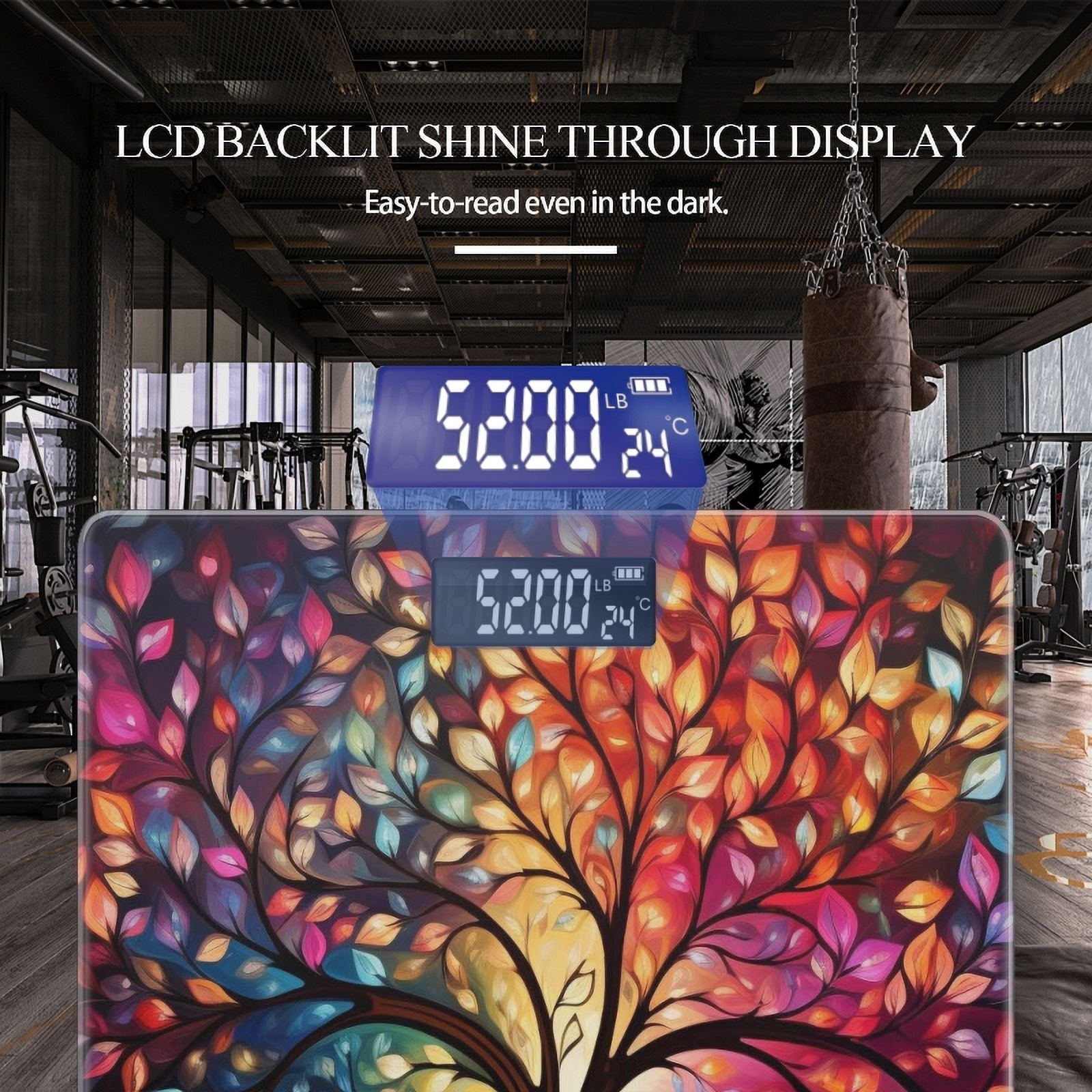 Bathroom Scale, Highly Accurate Digital Body Scale,Precisely Measures Weight up to 400 lbs-Tree With Colorful Leaves And Butterflies