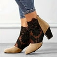 thumbnail image 4 of Womens Round Toe Pumps Shoes Elegant Lace Embroidery Flats Shoes Block Soled Wedding Heels, 4 of 8