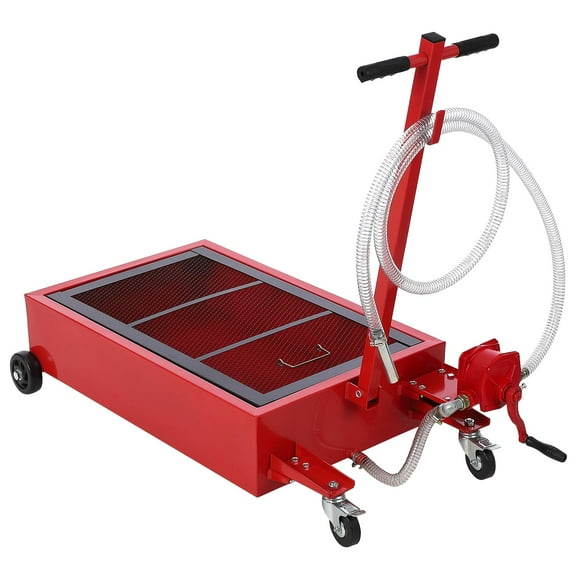 20 Gallon Oil Drain Pan with Manual Pump,76L Low Profile Oil Drain Pan,Oil Change Pan with Foldable Hand and Wheels,8FT Hose Oil Drain Cart for Car,SUV,Trucks