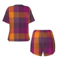 thumbnail image 5 of Naloa Purple Yellow Buffalo Plaid Women's Short-Sleeved Pajama Set, Loungewear, Summer pajamas, Breathable Cozy - Medium, 5 of 9