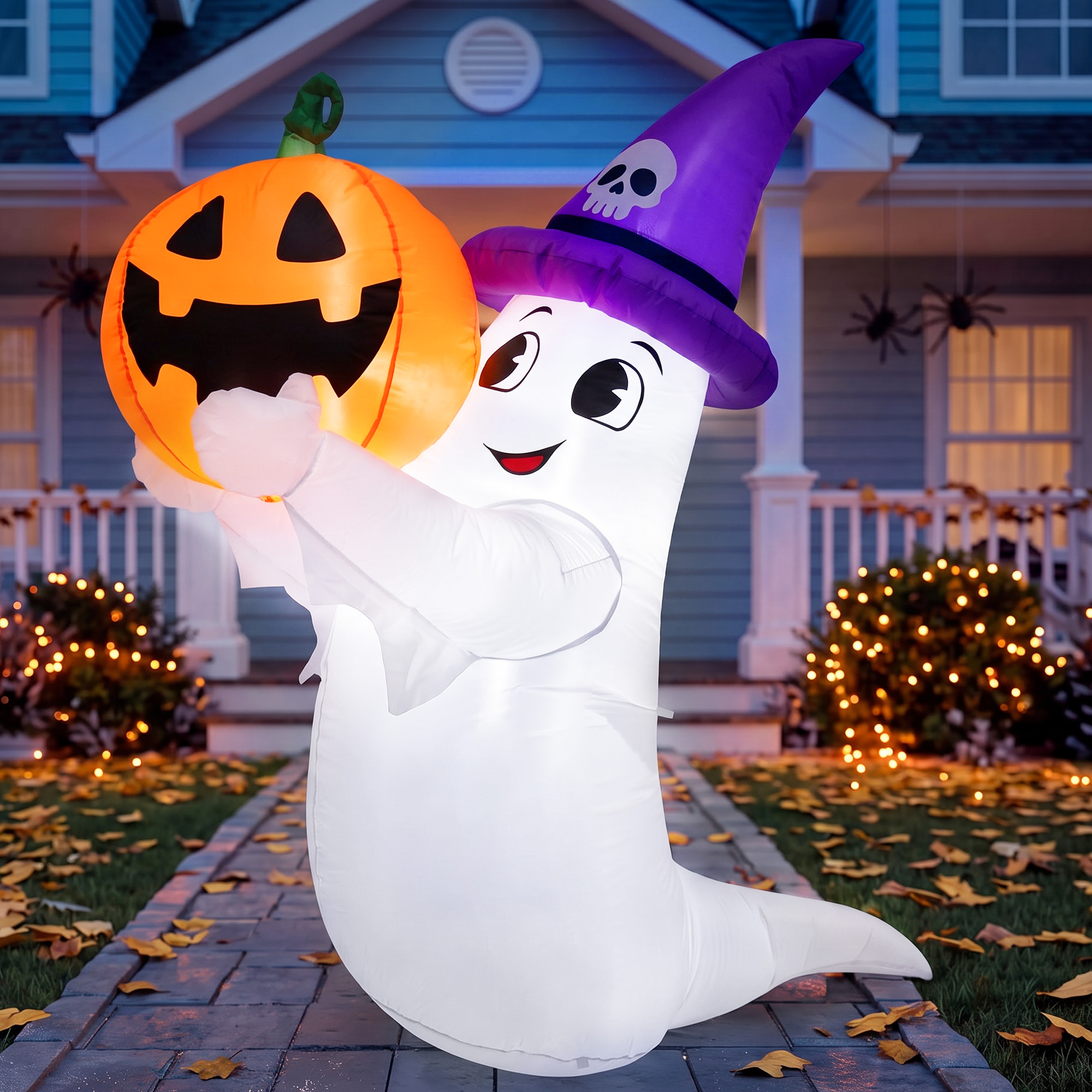 GVDV 5.5ft Halloween Ghost and Pumpkin Inflatable with LEDs