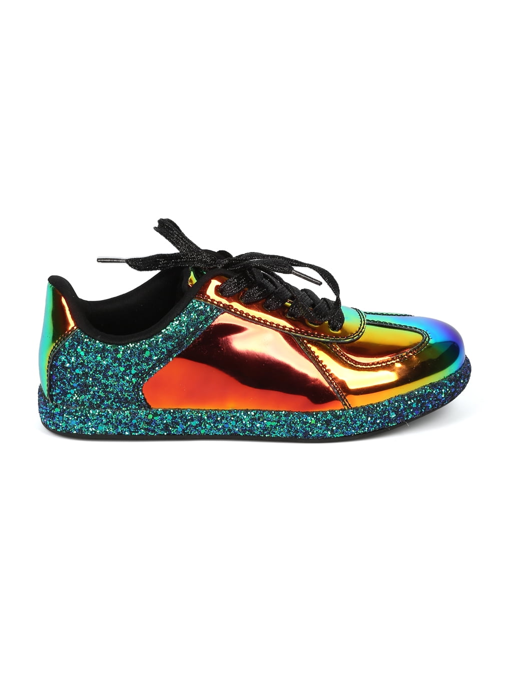Details about  / Qupid Surge-01 Patent Leatherette Glitter Lace Up Flat Sneaker