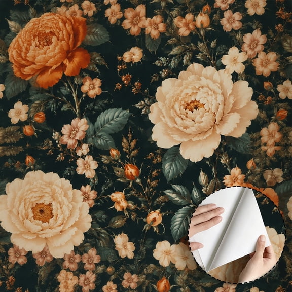 Vintage Floral Peony Wallpaper Dark Botanical Garden Style Peel and Stick Wallpaper Waterproof Home Decor for Bedroom Living Room Kitchen Cabinet Shelf 17.7 * 78.5 in Wall Decoration