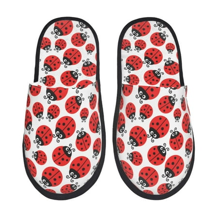 Balery Cartoon Ladybug Slient Indoor Furry Fleece Comfort House Shoes Soft Non-Slip Home Shoes Cotton slippers House Slippers-- Medium