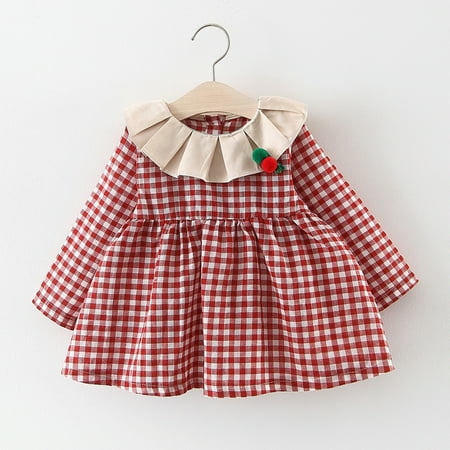 

Binmer Toddler Baby Kids Girls Ruched Ruffles Plaid Print Dresses Casual Clothes