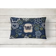 thumbnail image 2 of Caroline's Treasures BB5113PW1216 Blue Flowers Fawn Pug Canvas Fabric Decorative Pillow , 12H x16W, multicolor, 2 of 3