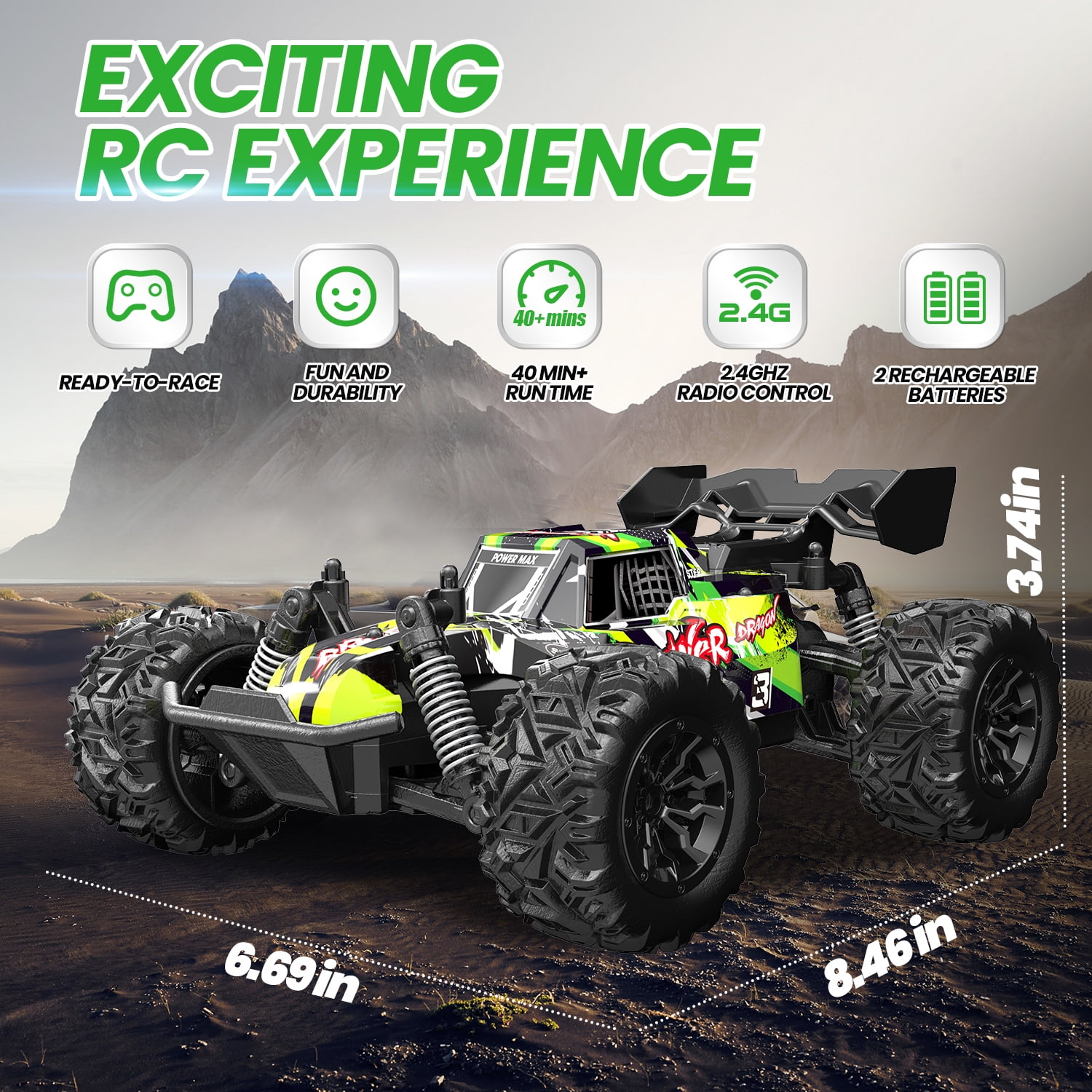 JoyStone Remote Control Car for Kids RC Car with LED Headlights,  2.4GHz Off Road SUV All-terrain Monster Truck for Boys Girls