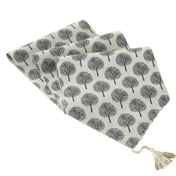 Vjnyvs 30*180cm Linen Cotton Table Runner, Modern Tree Pattern for Christmas Wedding Party Home Decor