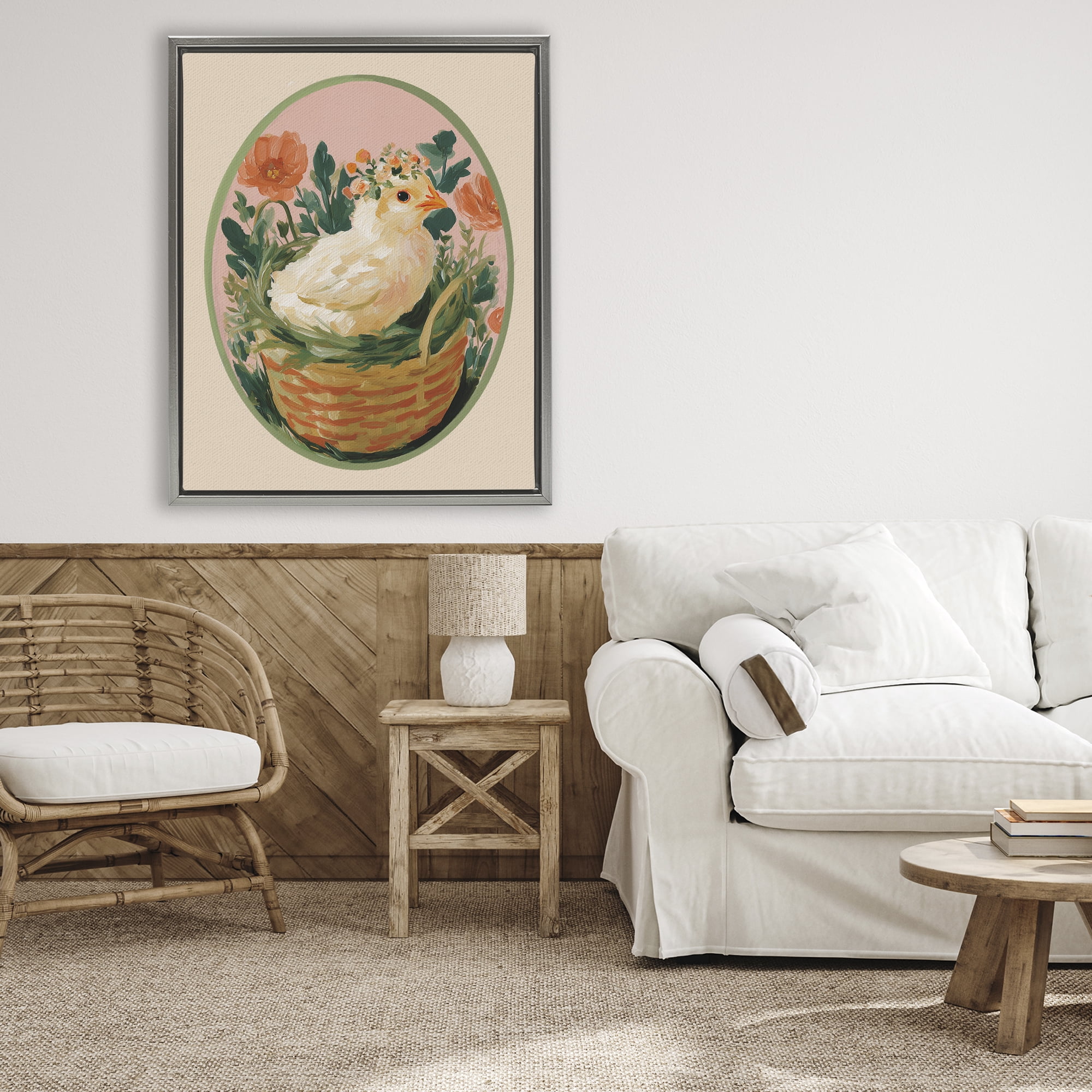 Stupell Industries Bloom Nest Chick Gray Framed Floater Canvas Wall Art, design by Yen