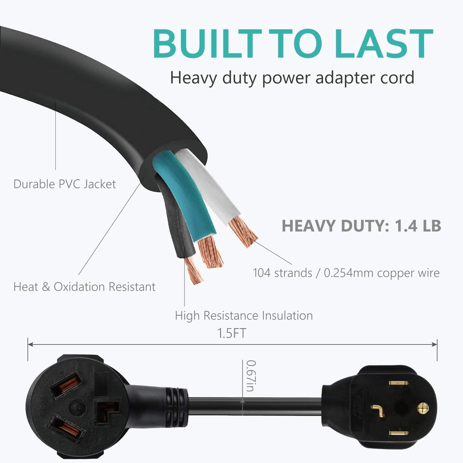 BOEEMI 4 Prong New Electric Dryer Plug Male to 3-Prong Old Dryer Receptacle Female Connector Adapter, NEMA 14-30P to 10-30R 4-Prong Dryer Outlet Adapter, 30A 125/250V 1.5FT, UL Compliant