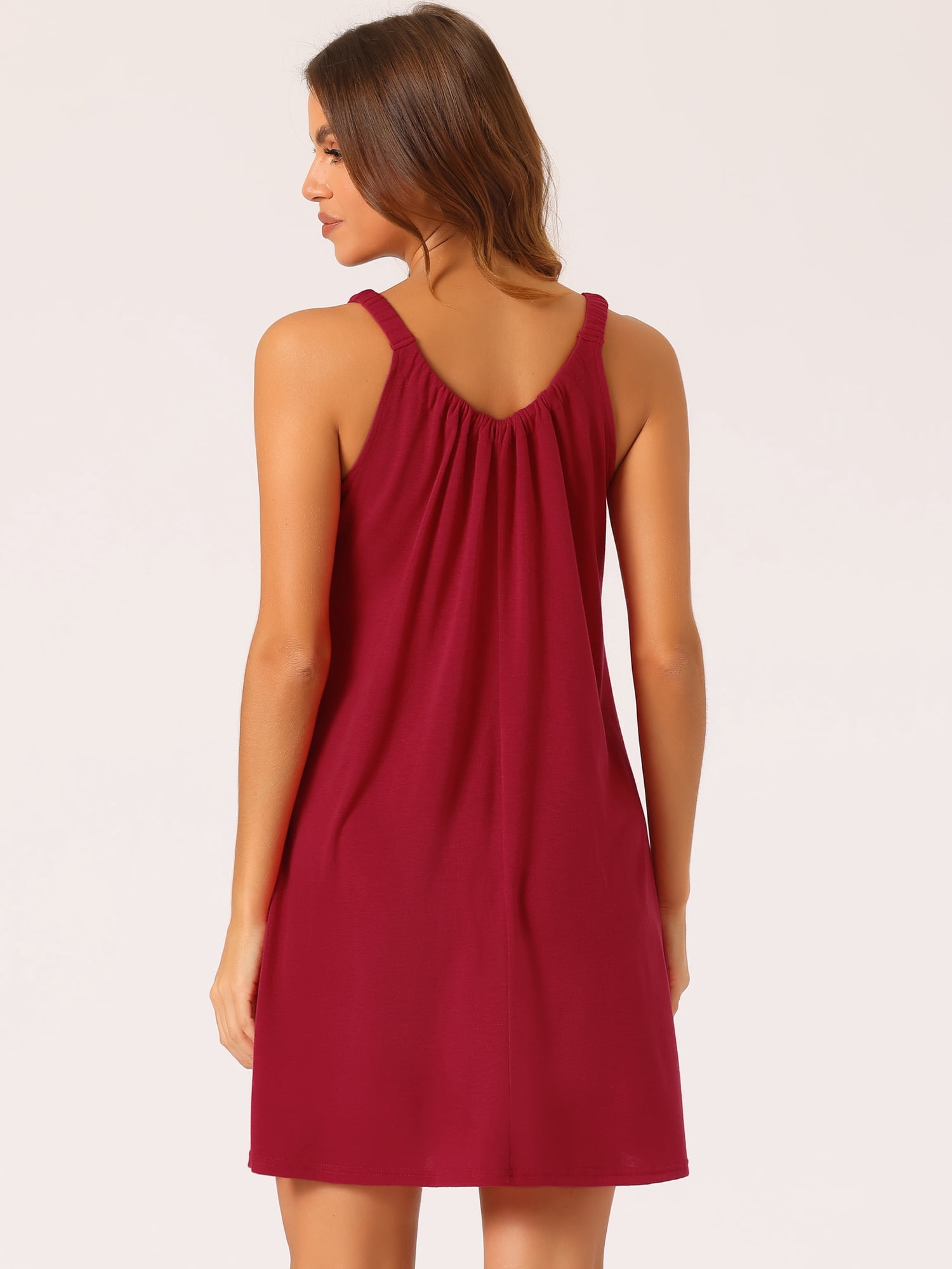 DARING DIVA Women's Sleepwear with Elastic Wide Strap and Large Hem M Wine Red