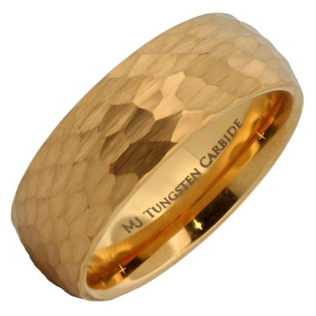 Metals Jewelry Men s / Women s Tungsten Carbide 8mm Hammered with a Gold Plated Finish Wedding Band Comfort Fit Ring Size 8