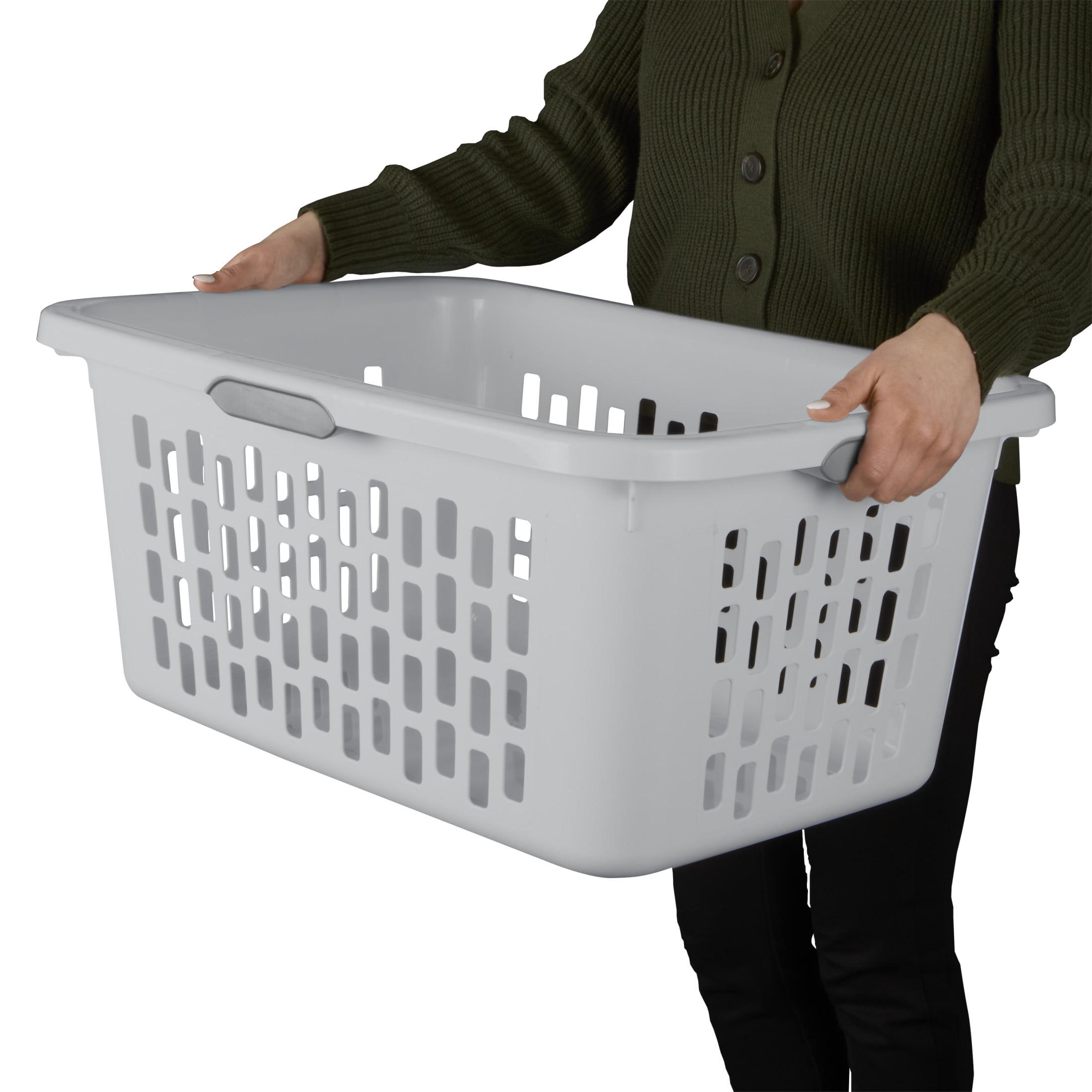 Sterilite Large 2 Bushel Plastic Laundry Basket with 4 Comfort Grip Handles, Light Gray