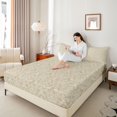 thumbnail image 3 of jejeloiu Classic Damask King Sheets,Vintage Pattern Bedding For Adults,Beige Cream,4-Piece,1 Flat Sheet, 1 Fitted Sheet and 2 Pillowcases, 3 of 6
