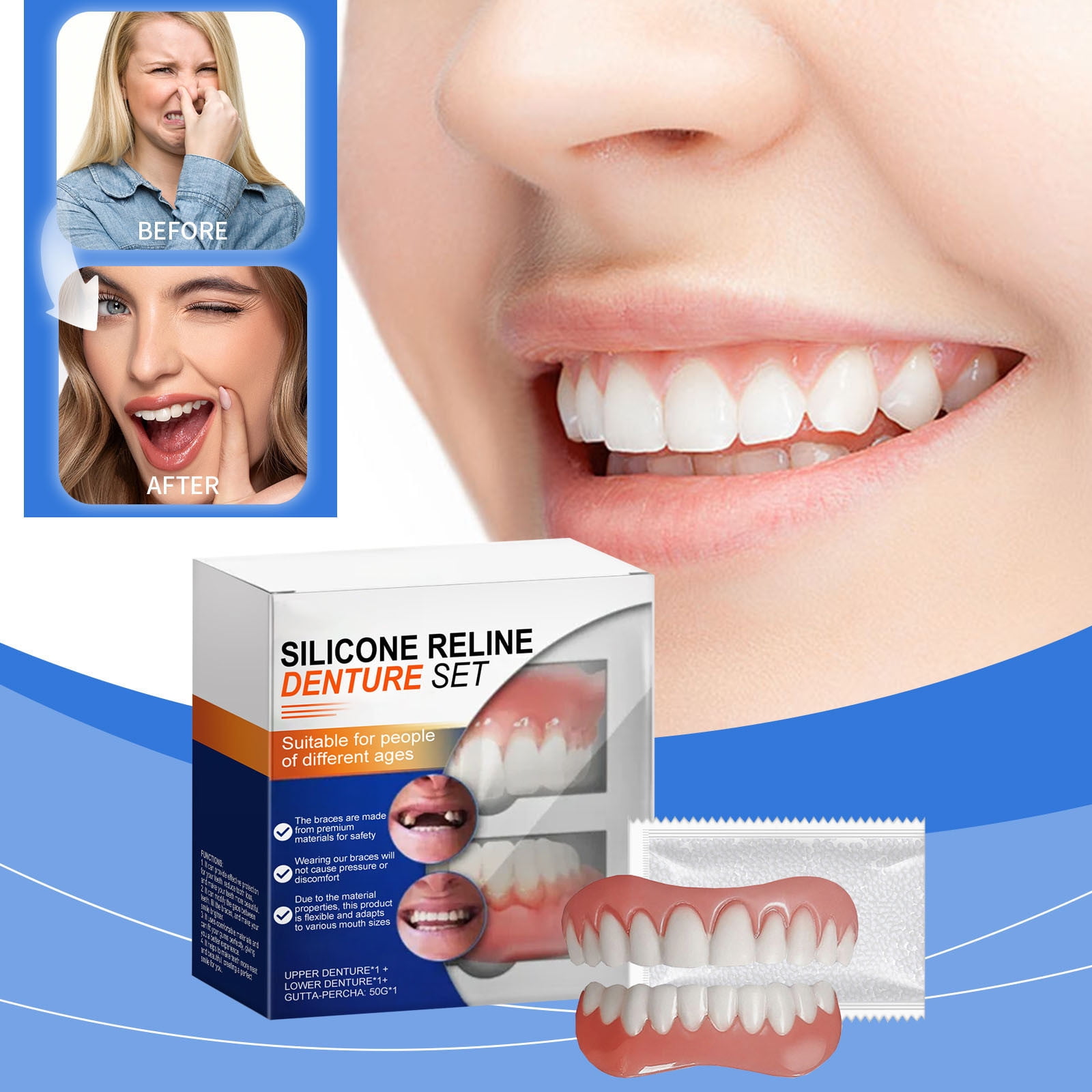 Silicone Dentures with Silicone Reline Set â Customizable Fit for Comfort