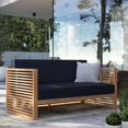 thumbnail image 2 of Lounge Loveseat Sofa, Blue Navy Natural, Teak Wood, Fabric, Modern Contemporary, Outdoor Patio Balcony Cafe Bistro Garden Furniture Hotel Hospitality, 2 of 8