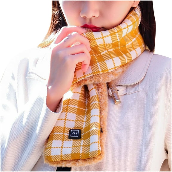 Heated Scarf for Women and Men Plaid Fleece Lined Rechargable Heated Neck Heating Pad Warmer Wrap USB Smart Charging Thermal Scarfs