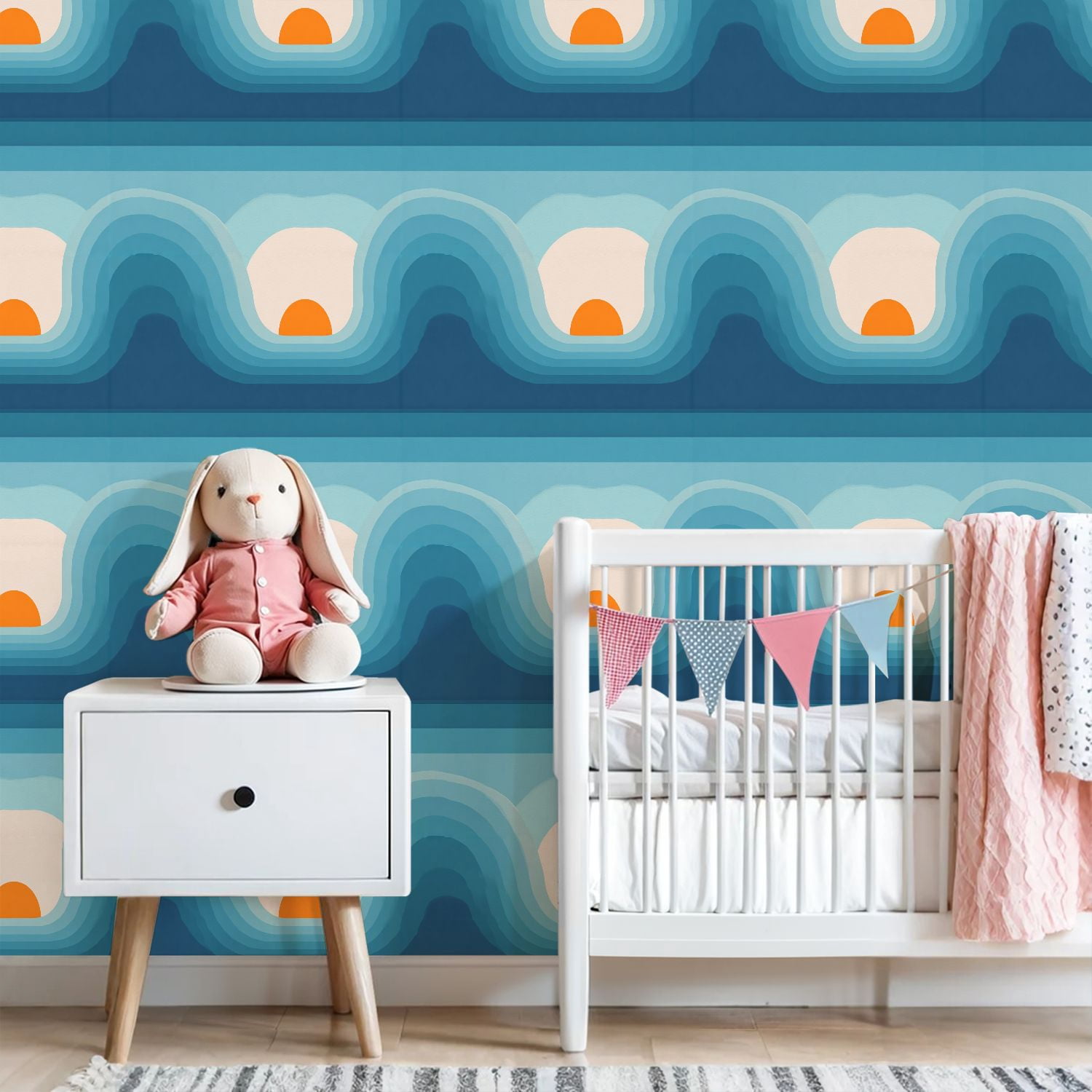 Peel and Stick Wallpaper 23.6in x 9.8ft Retro abstract sunset landscape style mid century modern Contact Paper Vinyl Waterproof Self Adhesive Wall Paper for Bedroom Shelf Cabinet Renter Friendly