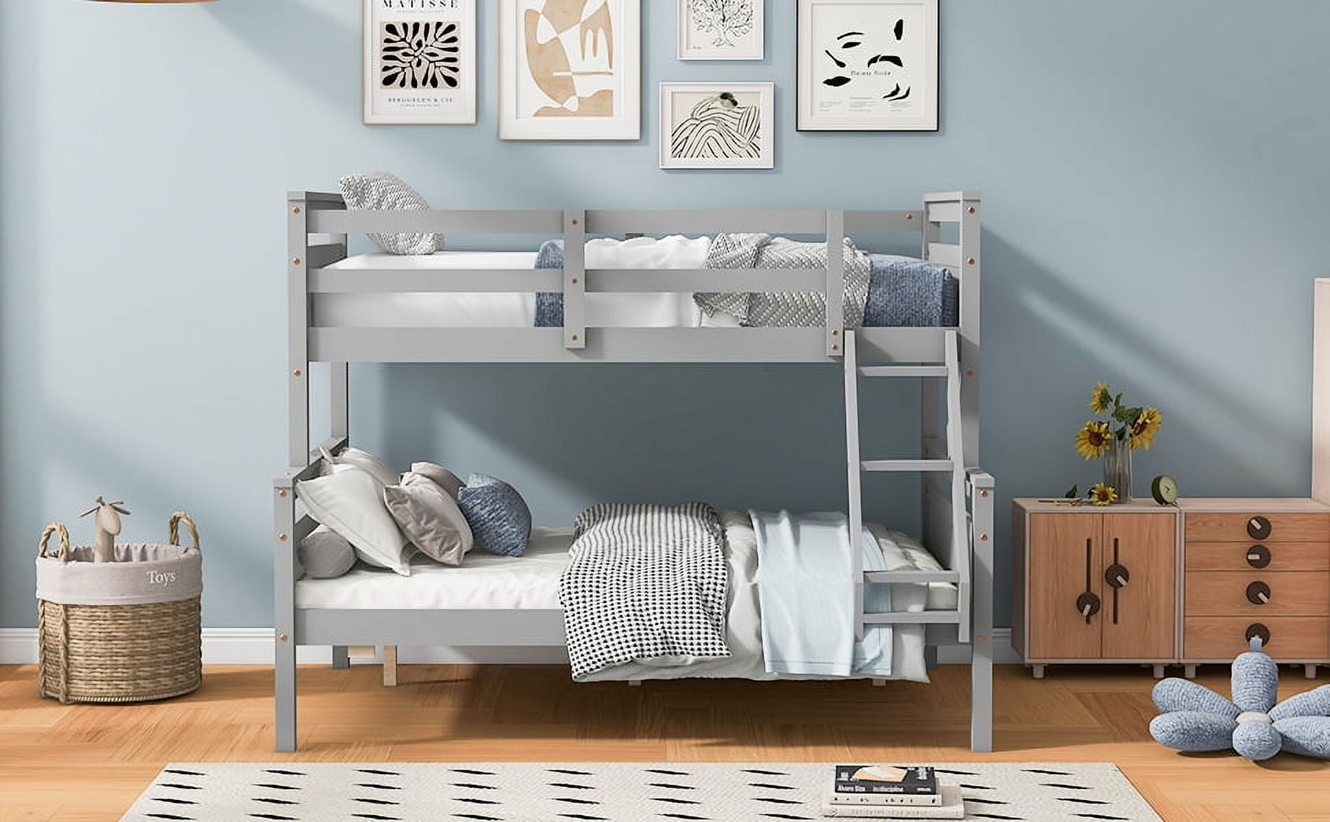 MAYEERTY Twin over Full Bunk Bed with ladder, Safety Guardrail, Perfect for Bedroom, Gray
