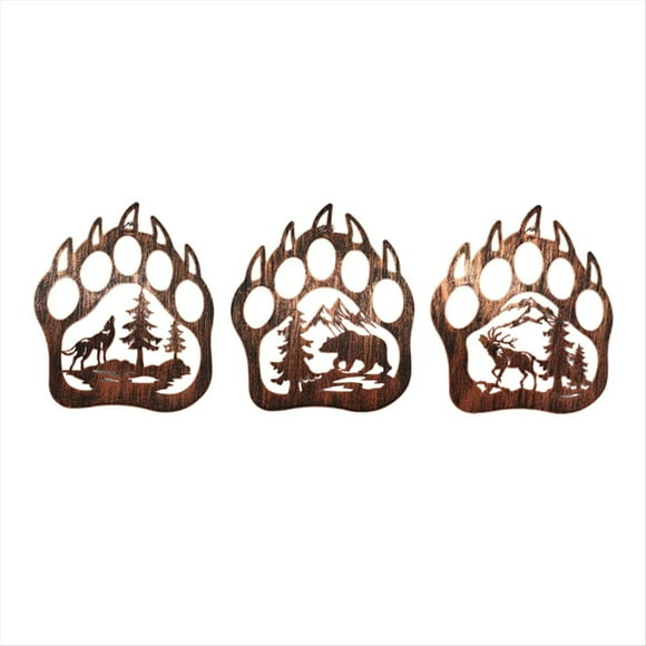Bear Wall Decor Bear Wall Decor with Forest Mountain Pine Rustic Cabin Hunting Bear Decorations Metal Bear Decor,3 x Decorations,Copper