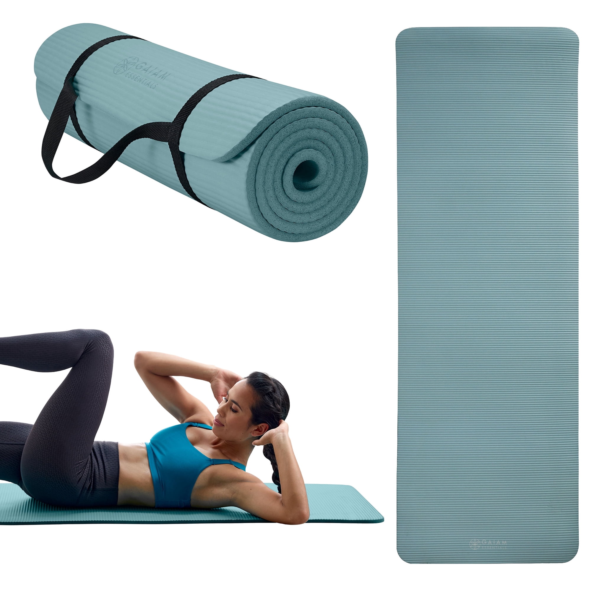 Gaiam Essentials Thick 10mm Yoga Mat with Easy-Cinch Carrier Strap, Balsam
