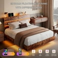 thumbnail image 4 of Galnfu Floating Full Size Bed Frame with LED Light and USB Port Charging Station, Platform Bed with Wooden Storage Headboard, Sturdy Steel Slats,Easy to Assemble, Vintage Brown, 4 of 9