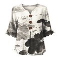 thumbnail image 5 of IMENGL Button Down Shirt for Women Casual Outfits Art Print V Neck 3/4 Sleeve Decor Fit Top Summer Retro Loose Basic Women's Blouses,M-XXXL, 5 of 6