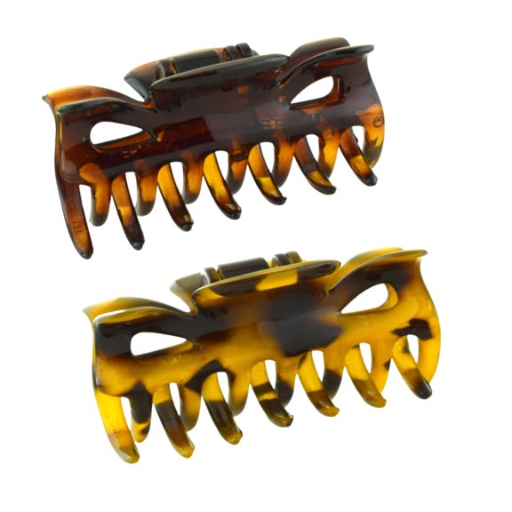 Parcelona French Classic Small 2.5" Celluloid Set of 2 Jaw Hair Claws for Women (TortoiseShell-LightSavana)