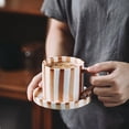 thumbnail image 3 of Set, Vintage Striped Teacup And Saucer, Ceramic Coffee Cup And Saucer Plate, Drinking Cups For Breakfast, Tea Party, Afternoon Tea, Home, Garden, Restaurant And More, Summer Winter Drinkware, Gifts, 3 of 9