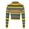thumbnail image 5 of GA WEIHUA Clearance,Womens Lapel Collar V Neck Crop Sweaters Color Block Polo Long Sleeve Shirt Slim Fit Striped Pullover Sweater Casual Comfy Ribbed Knit Tops(Yellow,M), 5 of 6