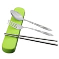 thumbnail image 1 of 6 Pcs Stainless Steel Tableware Set Portable Travel Spoon Fork Chopsticks Silverware Set Camping Cutlery Set with Pulling Type Storage Box (Storage Box Random Color), 1 of 8