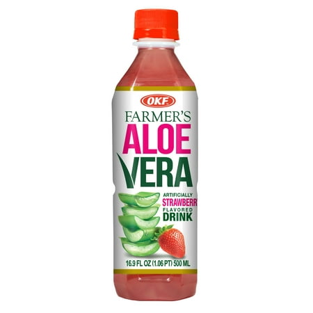 OKF Farmer's Aloe Vera Drink, Strawberry, 16.9 Fluid Ounce (Pack of