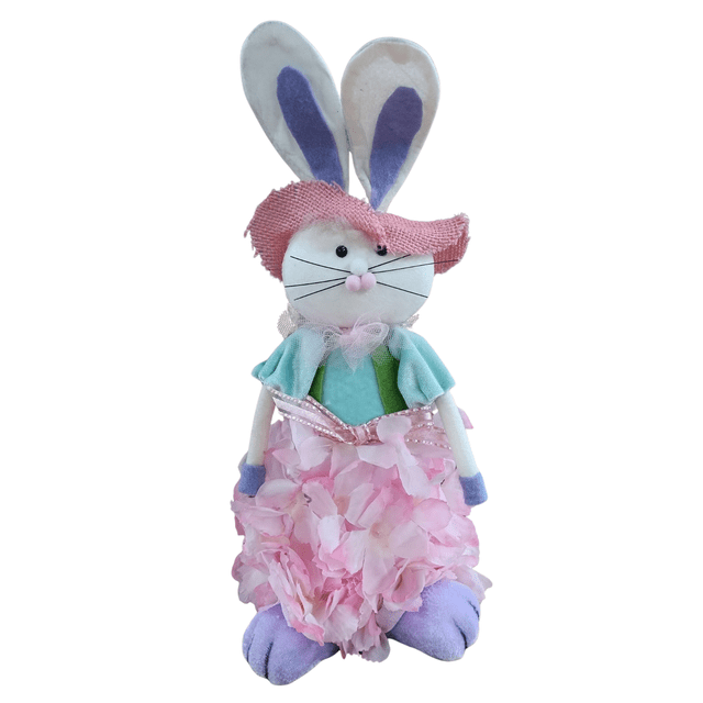 Conejo Orejón con Vestido de Flores Rosa - Muñeco de Trapo Suave para Niñas, Decoración de Habitación Infantil y Regalo de Cumpleaños - Decoración de ascua