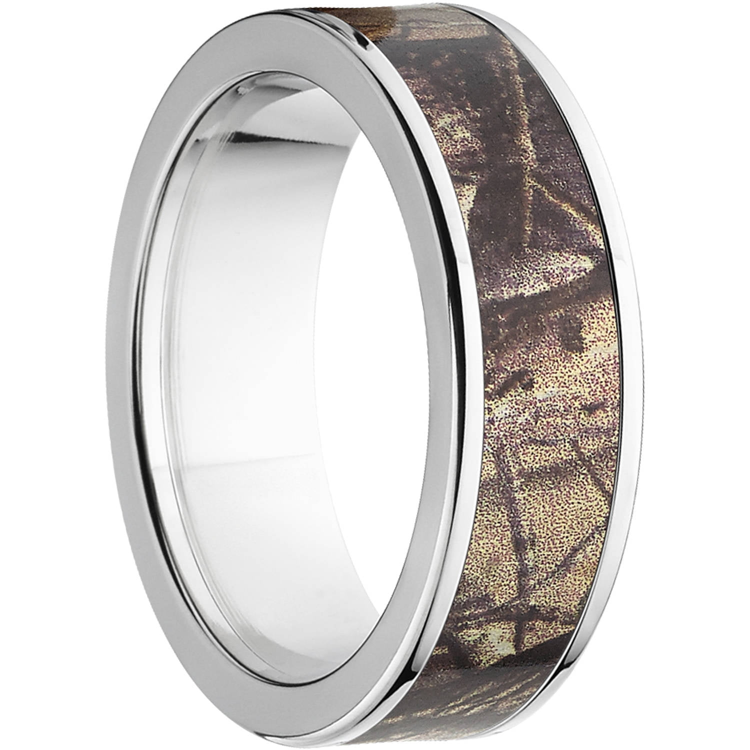 AP Men's Camo 7mm Stainless Steel Wedding Band with Polished Edges and Deluxe Comfort Fit