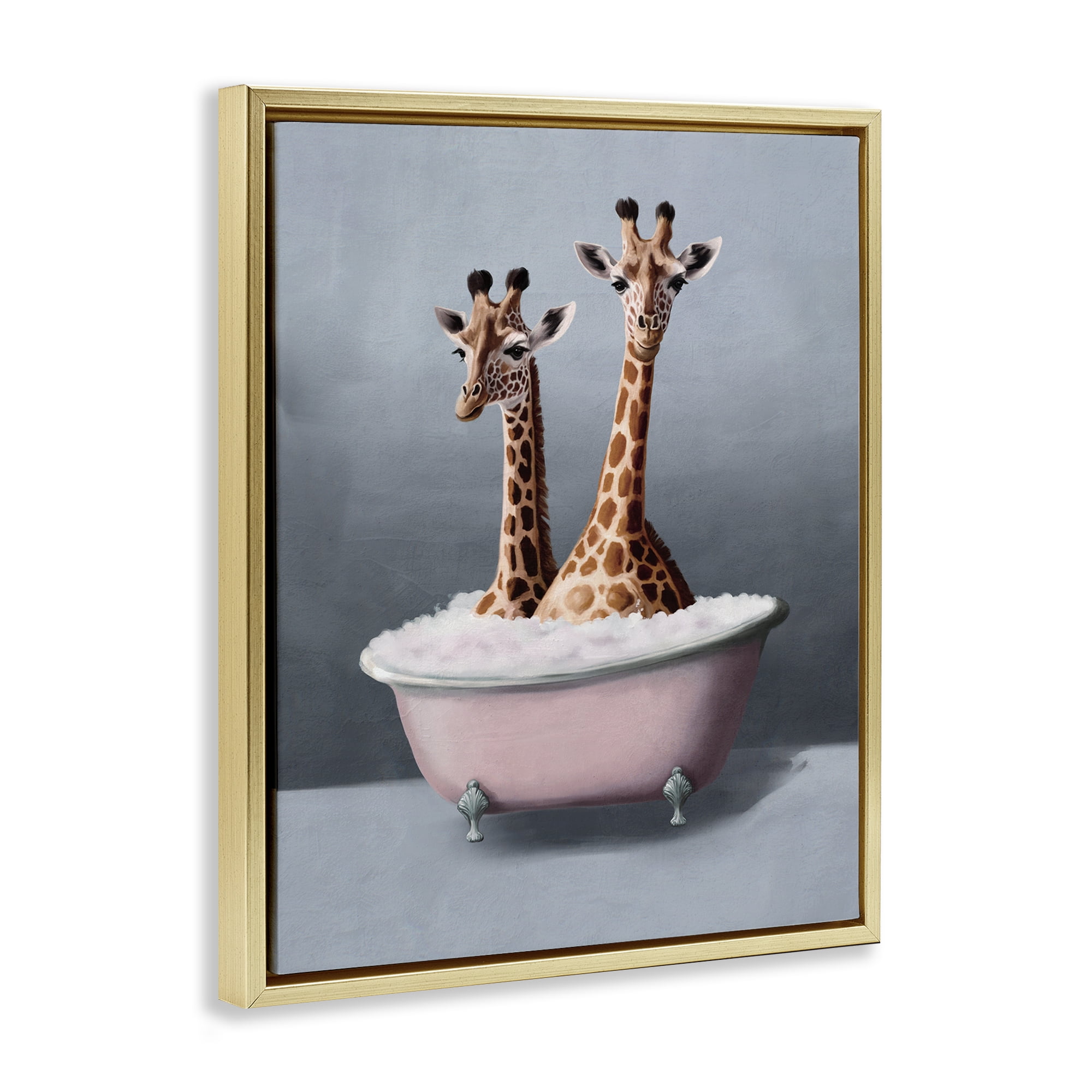 Stupell Industries Giraffe Pair in Tub Bath & Laundry Painting Gold Floater Framed Canvas Art Print Wall Art, 25 x 31