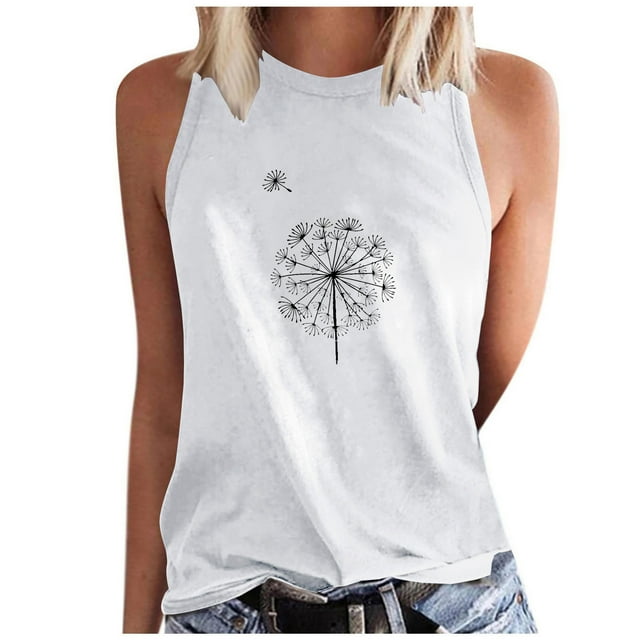 FAIWAD Camisoles Graphiques à Motif Floral pour Femmes Été Décontracté Col Rond Sans Manches Gilet d'Entraînement Ample Confortable Blouses