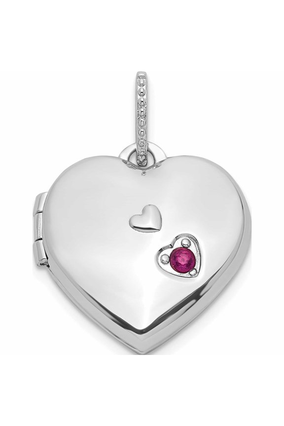 Sterling Silver Rhodium-Plated Lab Created Ruby 15mm Heart Locket (20.75 X 15.75) Made In China -Jewelry By Sweet Pea