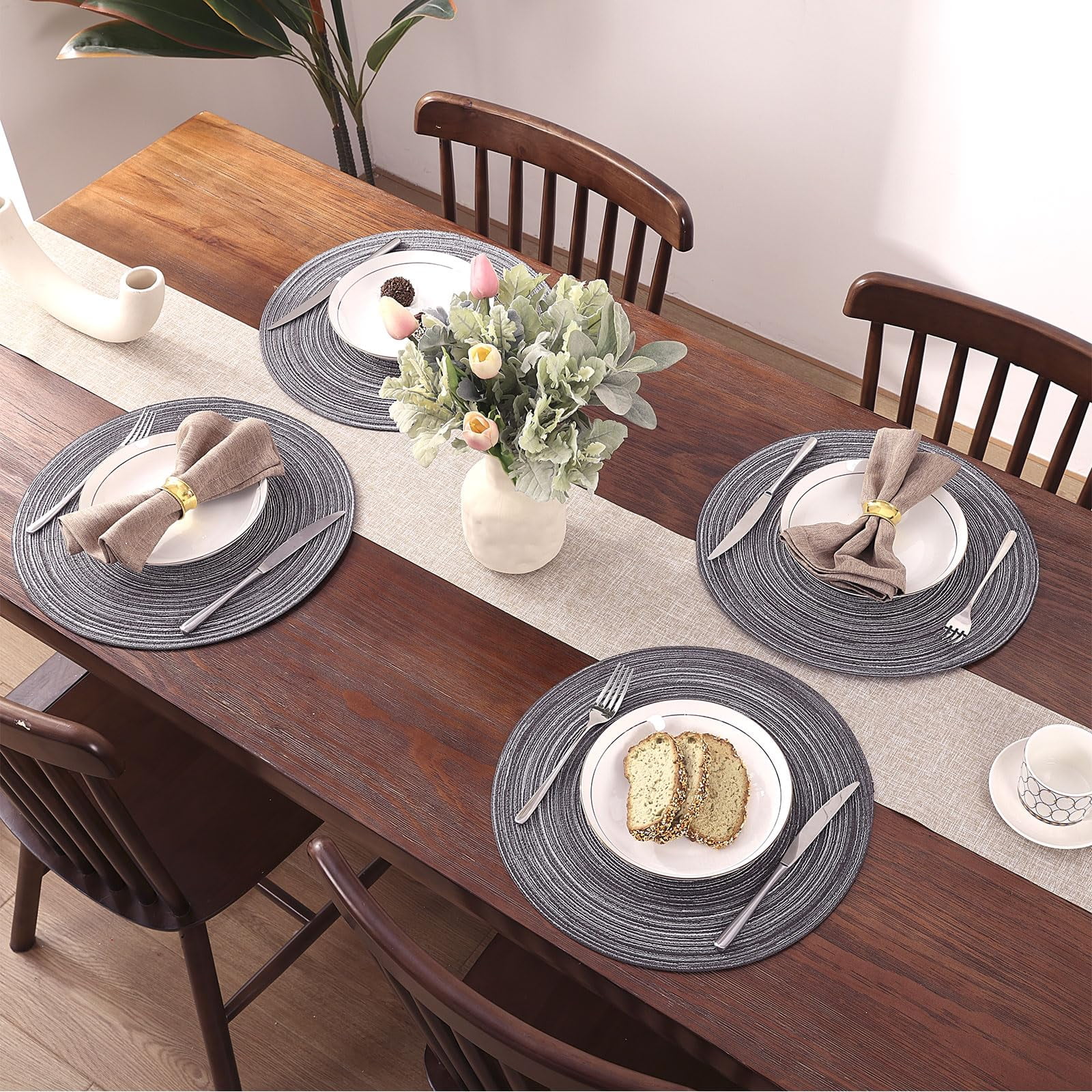 Round Placemats Set of 6 Woven Braided 15 inch Circle Placemat for Dining Tables Kitchen Table Mats Washable