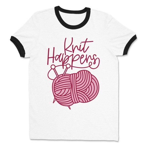 Knit Happens Ringer Tee Shirt Unisex Large White/Black