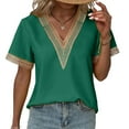thumbnail image 2 of Women's Summer V Neck Lace T-Shirt Casual Loose Fit Soft Comfortable Fashion Top Breathable Lightweight Stylish Tee, 2 of 2