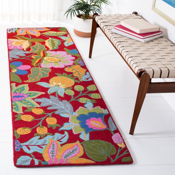 SAFAVIEH Jardin Coriander Floral Wool Runner Rug, Red/Multi, 2'3" x 8'
