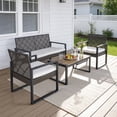 thumbnail image 2 of 4 Pieces Outdoor Wicker Conversation Set, All-Weather Rattan Patio Furniture Sets with Arm Chairs, Acacia Wood Tabletop and Cushions, Sectional Sofa Set for Backyard, Garden, Poolside, 2 of 7