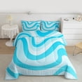 thumbnail image 2 of Manfei Blue Wave Lines Queen Comforter Set,Modern Geometric Stripe Bedding Sets,Abstract Art Bedding Comforter Set For Girls,Luxury Bedroom Decor Reversible,3pcs, 2 of 8