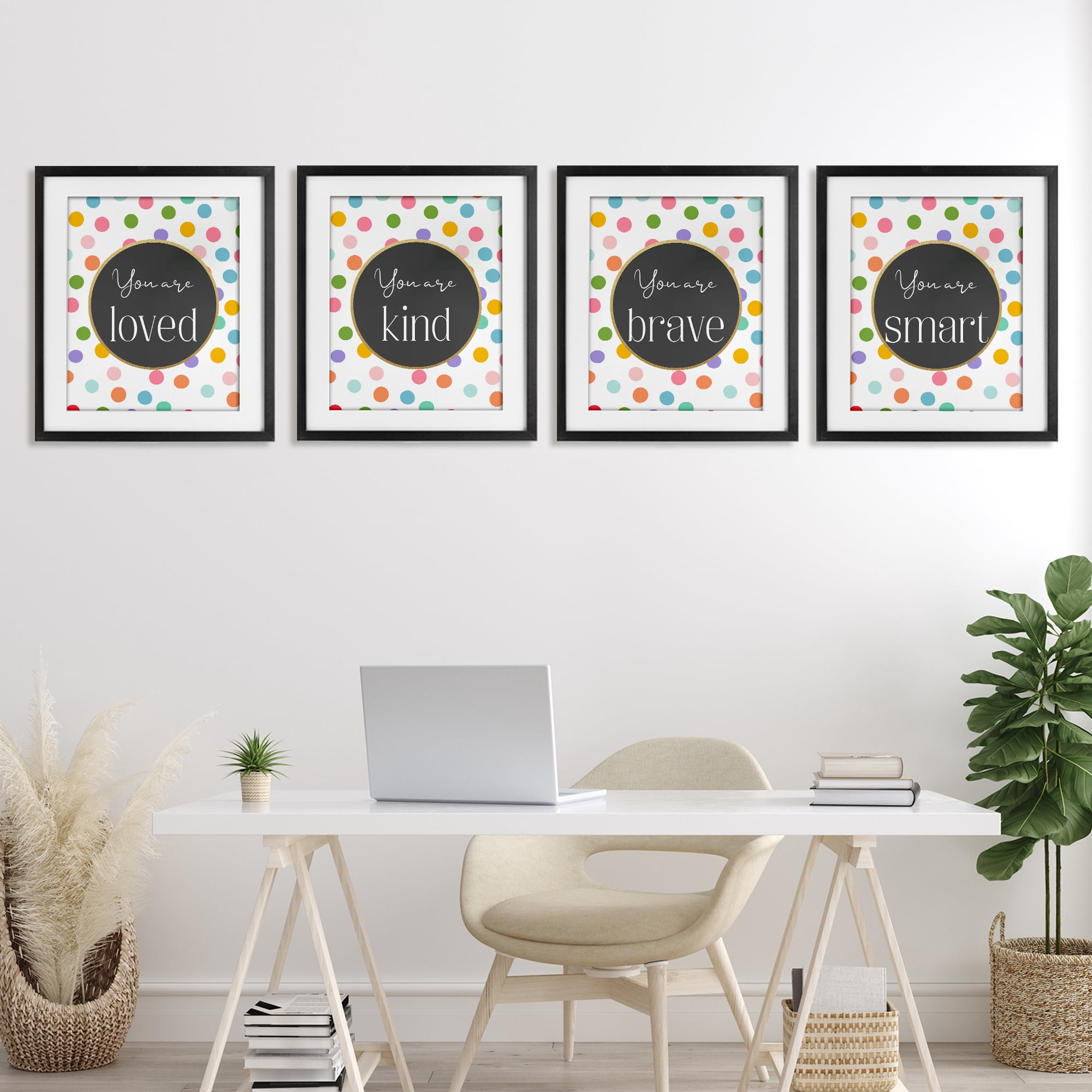 Stupell Industries Polka Dot Affirmations 4 Piece Black Framed Print Under Glass Set, design by Christine Simpson Art
