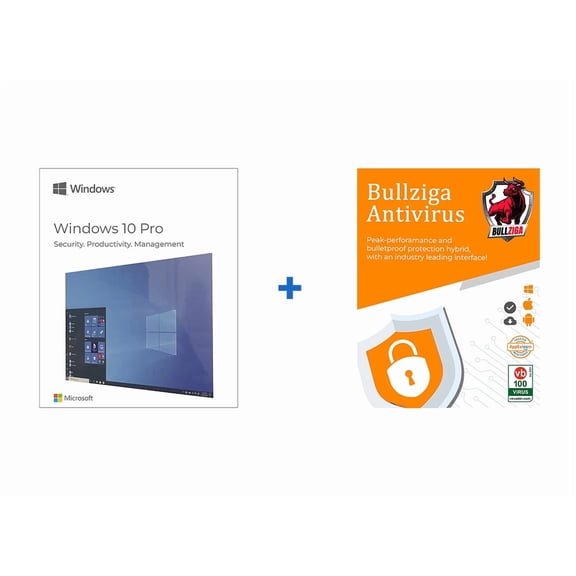 Windows 10 Pro 64-BIT (USB) with Free BullZIGA Antivirus (Key Card)