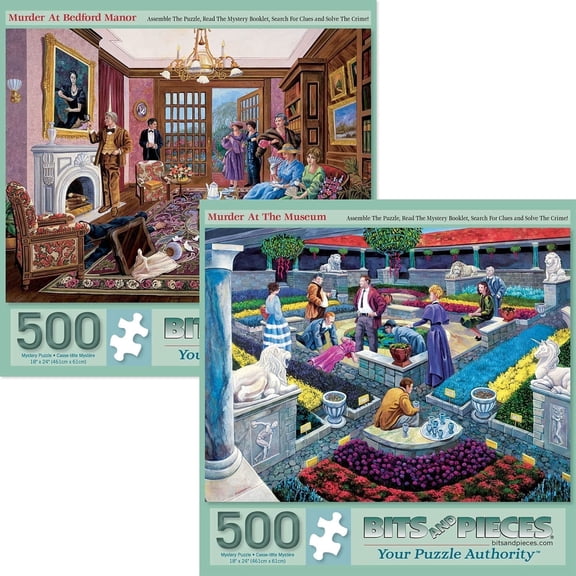 Bits & Pieces 2-Pack 500‑Pc Murder at the Manor & Museum Mystery Puzzles